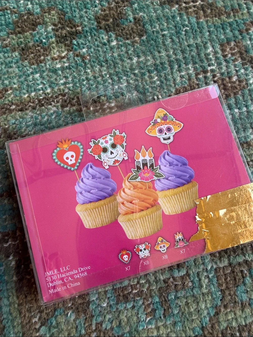 Joyful Halloween Day of the Dead Cupcake Picks - Pink & Yellow - 30 pcs